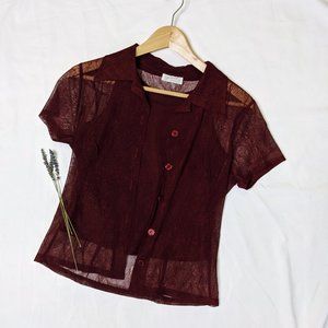 vintage burgundy two piece shirt set